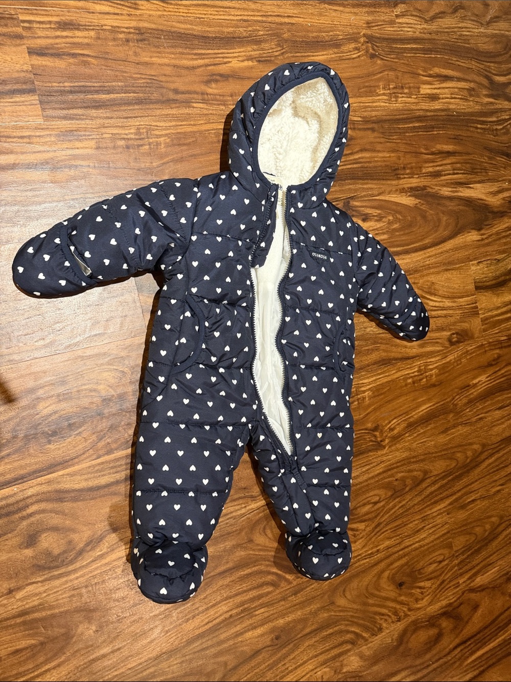 OshKosh B'gosh Navy Heart-Print Quilted Footed One-Piece